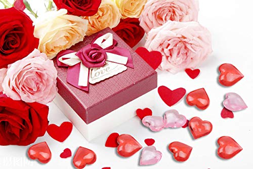 Fangoo 110 Pieces Red Acrylic Heart Flat Back Heart Gems for Valentine's Day Decorations, Vase Filler, Table Scatter Decoration, Wedding Decorations,Home Decorations(Bright Red, 8OZ)