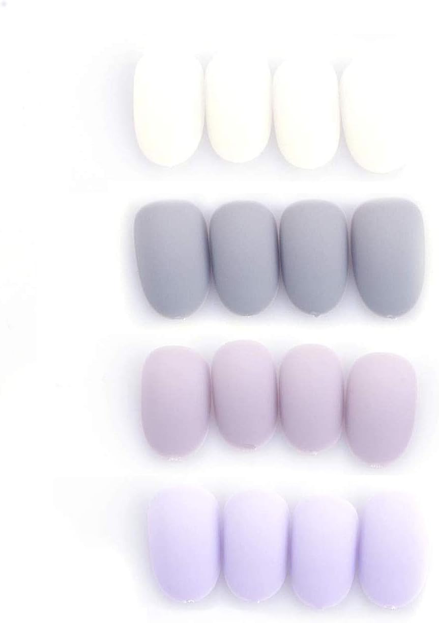 Laza 96 Pcs Colorful Fake Nails Grey Purple Lily Lavender Full Cover Oval Short Matte Artificial Acrylic Nails - Flog Purple