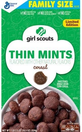 Girl Scouts Limited Edition Thin Mints Sweetend Whole Grain Corn Breakfast Cereal - Multipack Of 2-18.5oz Family Size Boxes