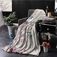 SSKJTC Dragonfly King Size Throw Blanket Plants and Soft Petals Livingroom Couch Bed Camping Picnic W54 xL72