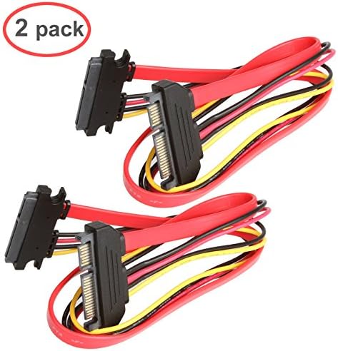 LINESO 2Pack SATA (7+15) 22Pin Male to Female 20Inches (50CM) Data and Power Combo Extension Cable