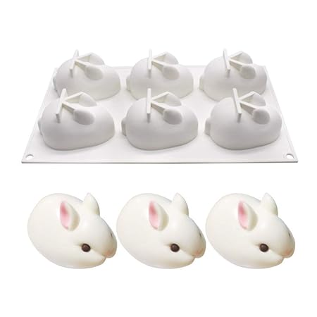 bhty235 Silikon-Kuchenformen-Set, DIY 6 Mulden, 3D Osterhase, kleine Hasenform, Schokolade, Trüffel, Mousse, Dessert Maker