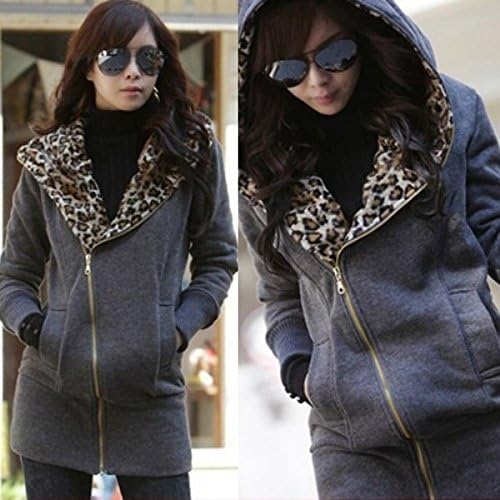 3 Colours US Size S-4XL New Women Lady Leopard Hoodie Tops Fleece Jacket Zip Coat Sweatshirt Outwear Autum Parka
