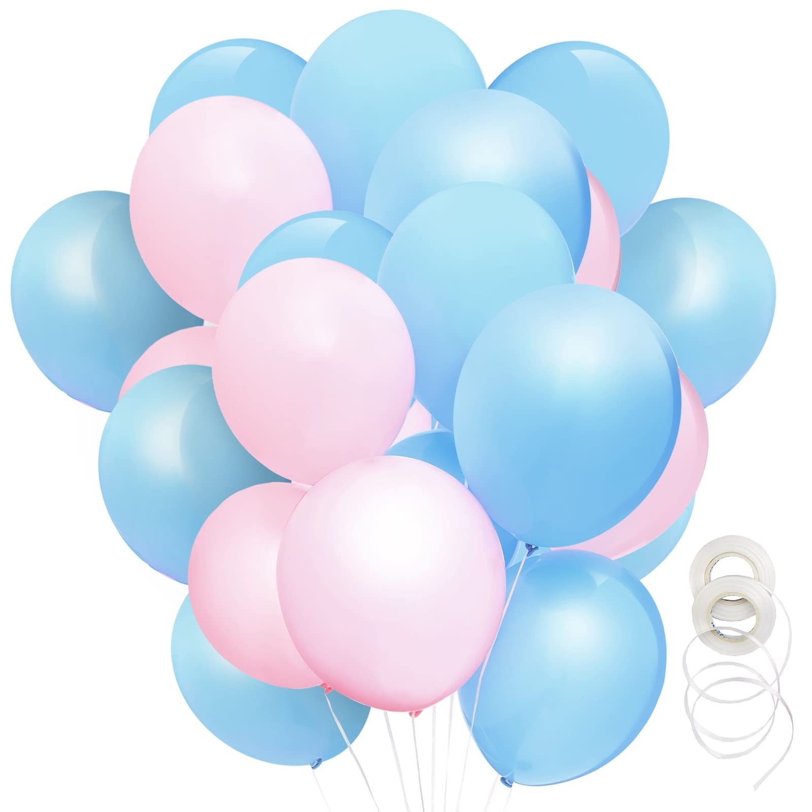 Photo 1 of 100 Pack Pink and Blue Balloons for Gender Reveal, Baby Shower, Birthday Party with 32.8 ft Ribbon (50 of Each Color, 12 in)