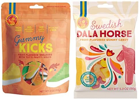 Candy People 100% Swedish Gummy Candy – Fruit Flavored Gummy Sneakers with Tutti Frutti Soles and Swedish Dala Horse – Non-GMO and No Artificial Colors - 2-Pack
