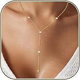 HERIER Lariat Gold Necklace for Women, Dainty Long Necklace 14k Gold Plated/Silver Y-Shaped Layered Beaded Chain Drop Necklaces for Women Trendy Simple Gold Jewelry for Women Gifts