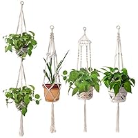 Moyeno 4 Pack Plant Hangers Indoor Macrame Plant Hangers, Pure Cotton Handmade Hanging Plant Holder Indoor Plants Bohemian Decor for Succulent Plants with Hooks,41inch,66.9inch