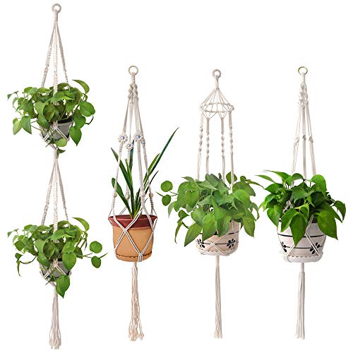 Moyeno 4 Pack Plant Hangers Indoor Macrame Plant Hangers, Pure Cotton Handmade Hanging Plant Holder Indoor Plants Bohemian Decor for Succulent Plants with Hooks,41inch,66.9inch