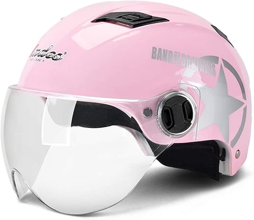 Amazon バイクヘルメット 半帽 ハーフヘルメット 春夏 アウトドア スポーツ ピンク 透明レンズ 超軽量 換気 雨防止タイプ 男女適用 おしゃれ 通気吸汗 オートバイ バイク用 ヘルメット バッテリカー システム 車 バイク