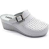 LEON 1000 Leather Slip-on Womens Ladies Mule Clogs Slippers Shoes, White, EU 41 (10.5M US Women)