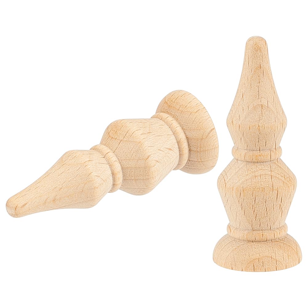 BENECREAT 2Pcs Unfinished Beech Wood Finials, 5x2cm Curtain Rod Finials, Craft Decorative Finials for Bed Post, Flagpole Topper, Rocking Chair