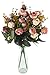 JEDFORE 21 Heads Artificial Silk Rose Dried Flowers Flower Arrangement Fake Bouquet Wedding Home Floral Decor - Pack of 2 (Pink)