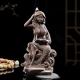 Zen Garden Ceramic Mermaid Incense Holder Backflow Incense Burner Incense Cones Stick Holder, Ideal for Yoga Room, Home Decoration 3.15''X2.76''X6.9''