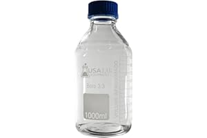 USA LAB 500 ML Round Media Bottle with GL45 Screw Cap, Clear 3.3 Borosilicate Glass Bottles for Scientific Solution Storage, Multi Purpose Science Labs Solvent Container