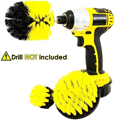Drill Brush Attachment for cleaning Bathroom, Kitchen, Tiles, Tires, Rims, Boats, Shoes, Carpets and Grout Removal. Kit of 3 sizes Drill attachment Scrub Brushes. All purpose Drill Brush for cleaning.