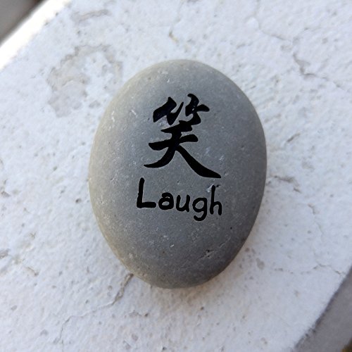 Garden Age Supply Laugh Kanji Stone Natural Beach Pebble Rock, Friends, Best Gifts Idea