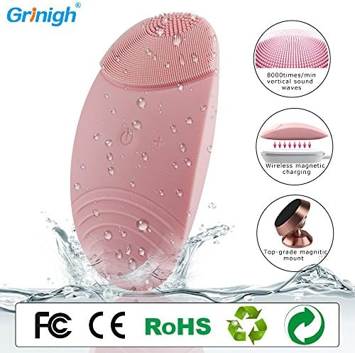 Grinigh Electric Silicone Facial Cleansing Brush, Waterproof for All Skin Types - Daily Gentle Cleaning, Exfoliation & Massage with Wireless Charging and 360° Rotation Magnetic Cell Phone Mount
