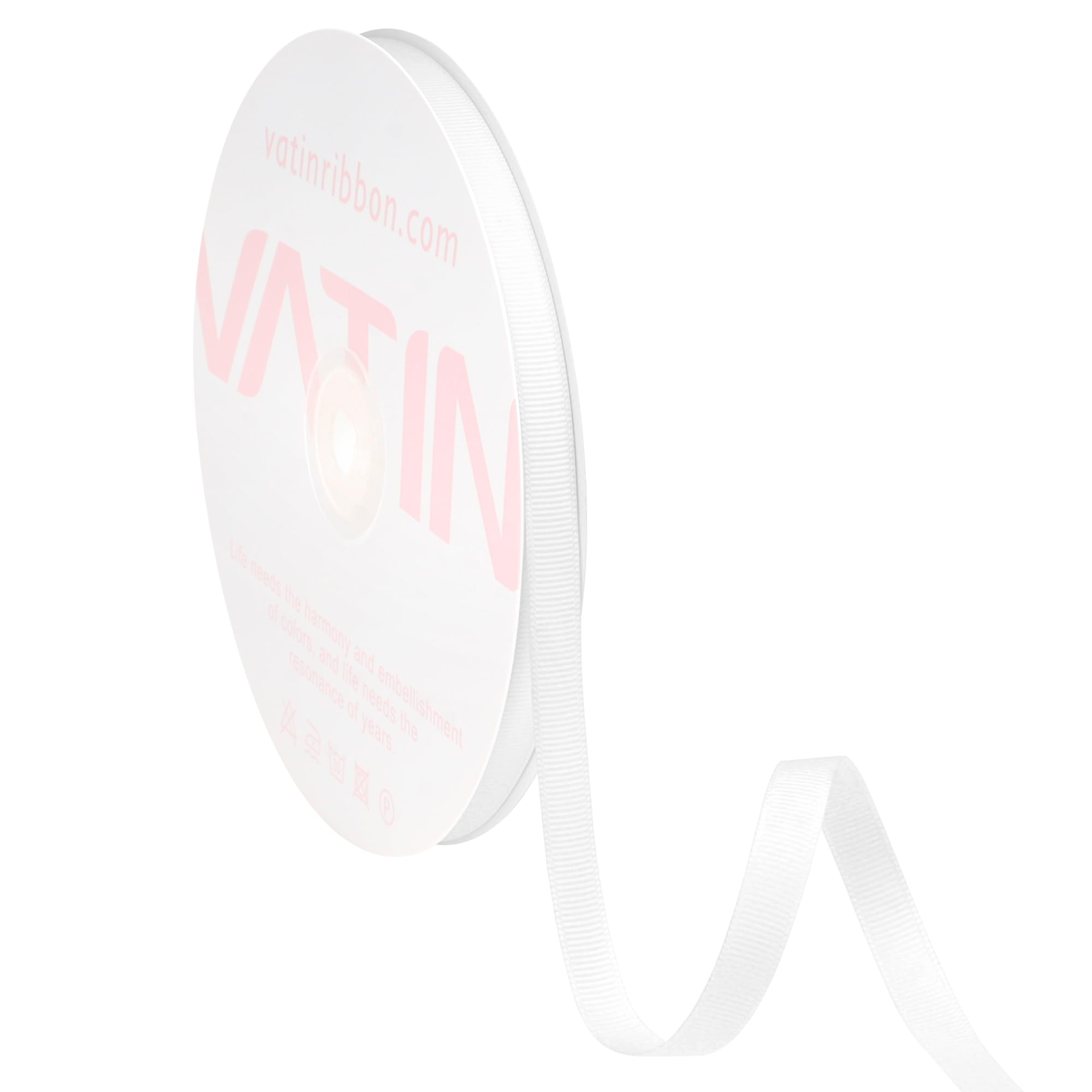 VATIN Solid 10mm X 45 Metres White Grosgrain Ribbon 23 Metres Each Roll Perfect for Crafts, Wedding Decor, DIY Hair Accessories, Sewing, Gift Package Wrapping and More