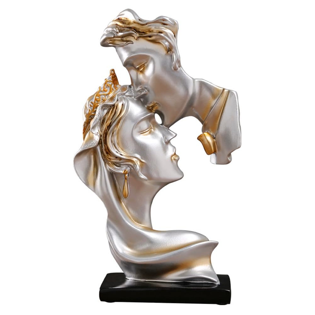JXCBXJ Couples Kiss Sculpture,Abstract Art Couple Sculpture Home Furnishing Resin Statue Decoration Romantic Statue Used for Home Decoration, Wedding, Gift. (Grey)