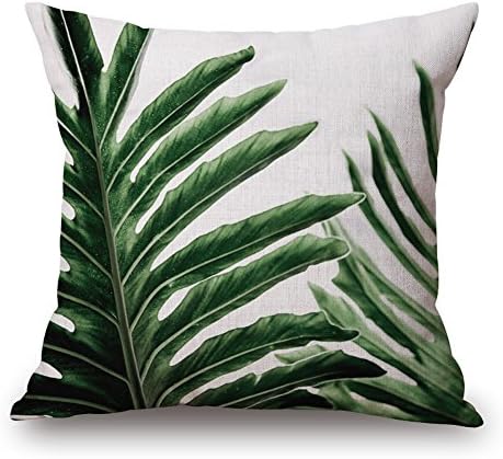 Happy Cool Cotton Linen Square Fresh Plant Home Office Indoor Decorative Dinning Room Kitchen Chair Seat Sofa Couch Chair Seat Back Case Home Pillowcase Cover For Family Room 22"x 22" Leaves-4