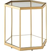 Signature Design by Ashley Veerwick Glam Metal Accent Table with Glass Top and Lower Shelf, Metallic