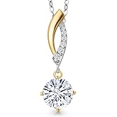 Gem Stone King 925 Silver and 10K Yellow Gold White Moissanite and Lab Grown Diamond Pendant Necklace for Women | 1.03 Cttw | Gemstone Birthstone | Round 6.5MM | With 18 Inch Silver Chain