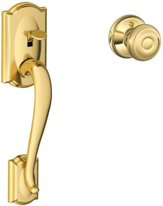 Schlage LOCK Camelot Front Entry Handle Georgian Interior Knob (Bright Brass) FE285 CAM 505 GEO 605 - LOCK FE285 CAM 505 GEO 605