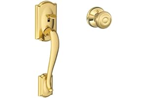 Schlage FE285 CAM 505 GEO 605 Camelot Front Entry Handleset with Georgian Knob, Lower Half Grip, Bright Brass