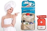 Hanging Travel Toiletry Bag – Waterproof,Compact,Customizable, Travel Size Toiletries and Cosmetic Organizer Kit for Mens and Women Flat Shower TSA approved Bag + Bonus First Aid Pouch by Zoii Smart