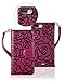 FLYEE Case Compatible with iPhone 7 Plus/8 Plus 5.5 inch/SE,Wallet Case for Women and Girls with Card Holder,Premium Leather [Embossed Flowers] Flip case Protective Cover with Wrist Strap-Purple