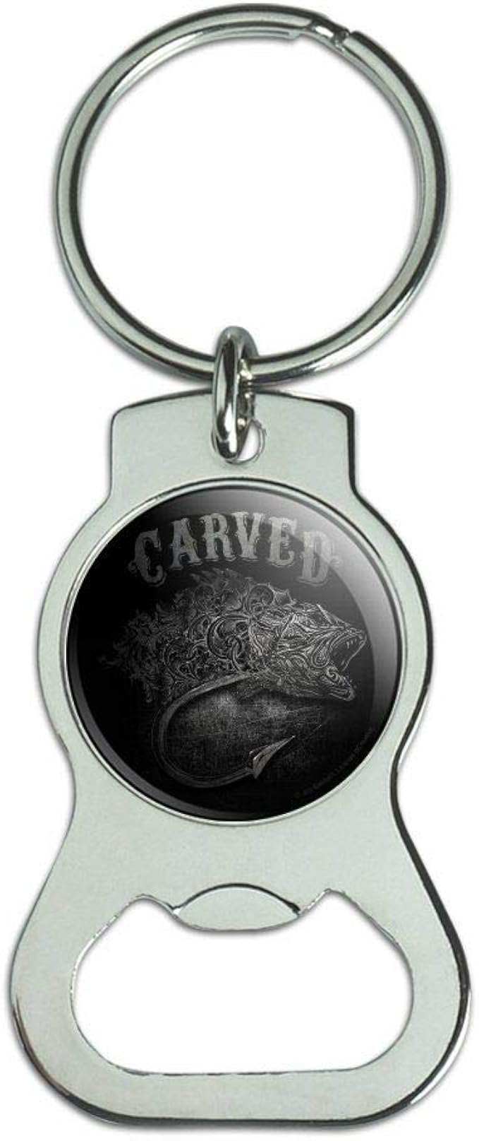 Carved Bass Fish Fishing Hook Keychain with Bottle Cap