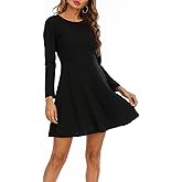 Jusfitsu Women's Long Sleeve Short Skater Casual A-line Dress Elegant Swing Dress Crewneck for Fall Winter Spring