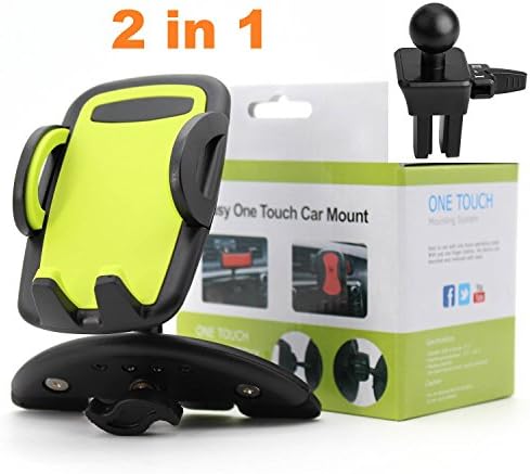 2 in 1 Smartphones Car Mount phone Holder/Cradle Cell Phone Car Mount-Universal CD Slot And Air Mount Phone Holder-360 Rotation for iPhone 5 6 iPhone 7,Samsung,LG, Nexus, Sony And More (Green)