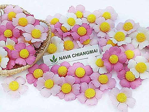 NAVA CHIANGMAI 100 Pcs. Flower Petals 30x30 mm. Artificial Flower Petals Mulberry Paper Flower for Crafts Paper Flowers Scrapbooking, Floral Supplies for Wedding (Pink)