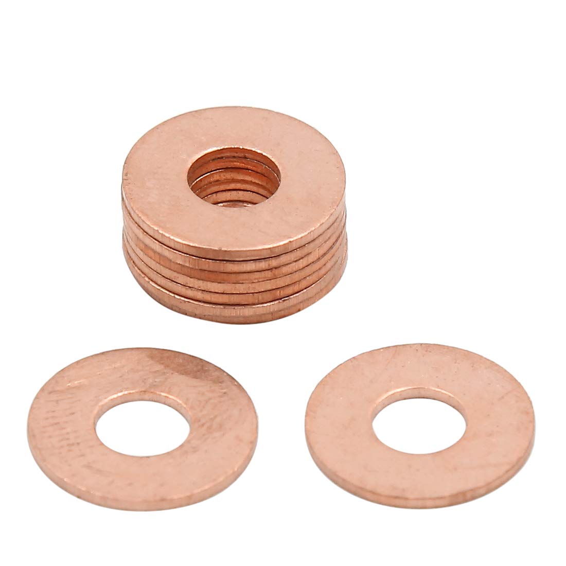 X AUTOHAUX 10pcs 6mm Inner Dia Copper Washers Flat Sealing Gaskets Ring for Car — image 1