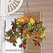 OakRidge Fully Assembled Artificial Mum Hanging Basket, Multi, 10” Diameter with 18” Long Chain – Polyester/Plastic Flowers in Metal/Coco Fiber Liner Basket for Indoor/Outdoor Use