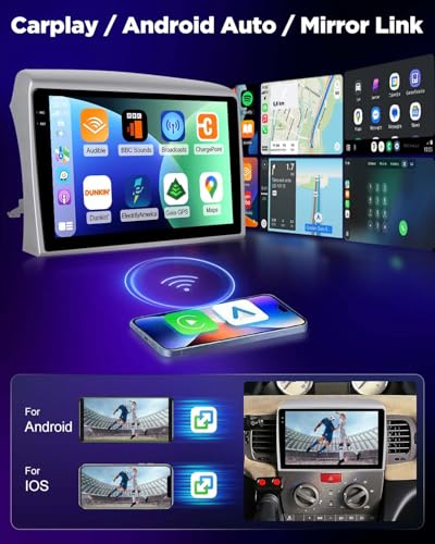 NHOPEEW 4+64G Android Autoradio per Lancia Ypsilon 2006-2011 con Carplay e Android Auto - Schermo incell da 9 pollici Supporto WiFi GPS Comandi al volante + Telecamera di retromarcia