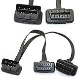 iKKEGOL Ultra Low Profile Left or Right Angle OBD2/OBDII Y Splitter Flat Ribbon Cable 1Feet/30cm -1x Male and 2x Female J1962 Ports