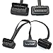 iKKEGOL Ultra Low Profile Left or Right Angle OBD2/OBDII Y Splitter Flat Ribbon Cable 1Feet/30cm -1x Male and 2X Female J1962 Ports