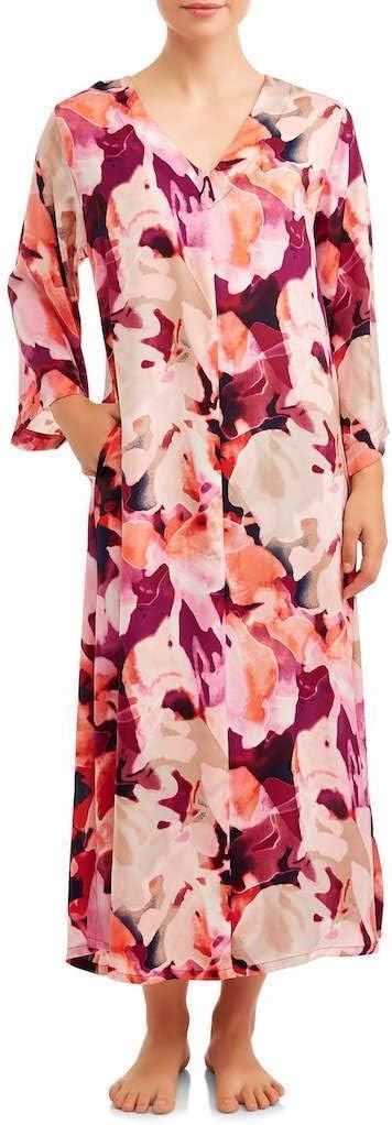 N by Natori Summer Foliage Zip Front Closure Caftan Robe Pink/Lilac/Violet, Small