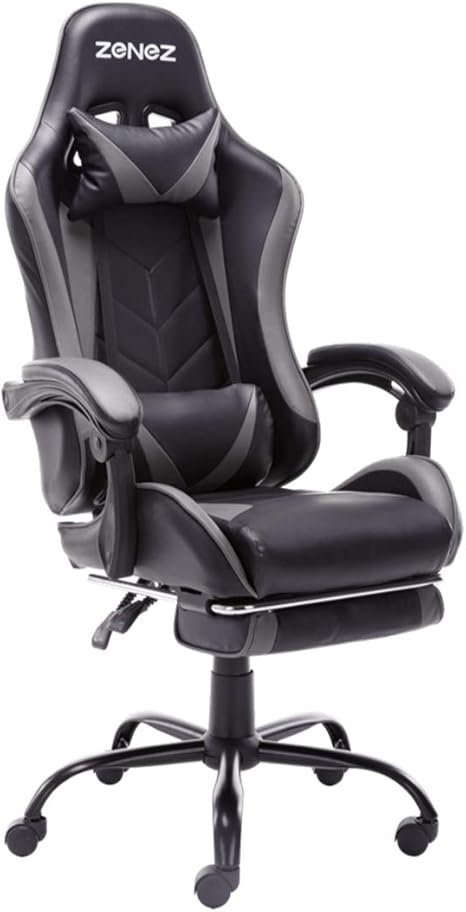 Amazon Co Jp Zenez ゲーミングチェア パソコンチ 多機能 オフィスチェア 180 リクライニング可能 オットマン付き オームレスト高さ調節可能 ネッククッション 腰クッション付き ブラック グレー ホーム キッチン