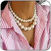 Chunky Pearl Necklaces White Big Beaded Necklace Pearls Statement Necklace Dainty Pearl Choker Necklaces Fashion Baroque Pearls Accessories Wedding Prom Jewelry for Women