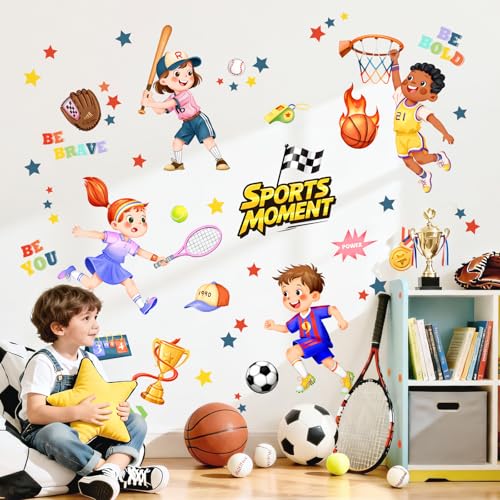 Tanlaby Sports Wall Stickers Football Decorative Vinyl Basketball Tennis Baseball for Children's Room Play Room Nursery Classroom
