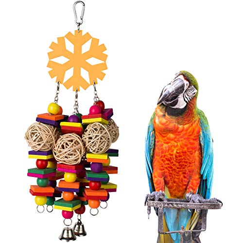 Coppthinktu Bird Toys, Parrot Toys with Bells, Parrots Cage Chewing Toy with Colorful Wood Beads, Multicolored Wooden Block Bite Toys for Macaw African Grey Cockatoo and a Variety of Amazon Parrots