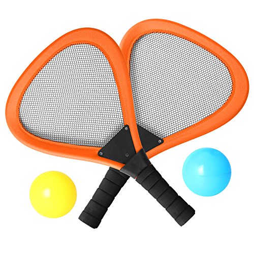 Pack of 2 15'' Badminton Tennis Rackets Kit with 2 Balls Junior Sports Elastic Mesh Badminton Racquets Set for Kids Outdoors Play Game Toy(596-Orange)