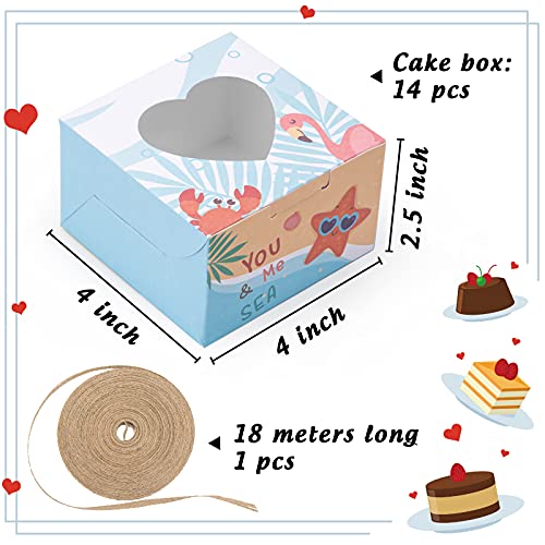 VGOODALL 14 PCS Summer Style Bakery Boxes Cupcake Containers with Window Cupcake Gift Boxes, 18M Linen Ribbon for Bakery Wrapping Party Favor Packing