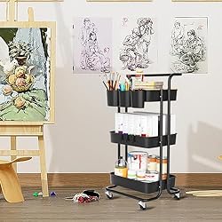 3 Tier Rolling Cart with Metal Handle, Table
