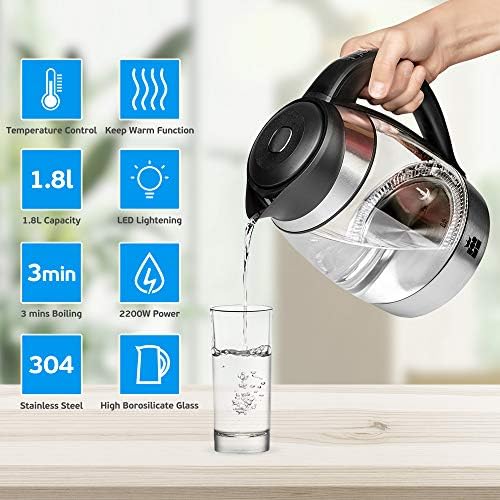 ForMe Bouilloire Électrique en Verre 1.8 I Température Réglable 60-100°C I LED I Contrôle de Température Variable I Fonction de Maintien au Chaud I 2200W I Sans BPA (pas de Filtre à Thé) - Cuisine A Vivre ForMe Bouilloire Électrique en Verre 1.8 I Température Réglable 60-100°C I LED I Contrôle de Température Variable I Fonction de Maintien au Chaud I 2200W I Sans BPA (pas de Filtre à Thé)
