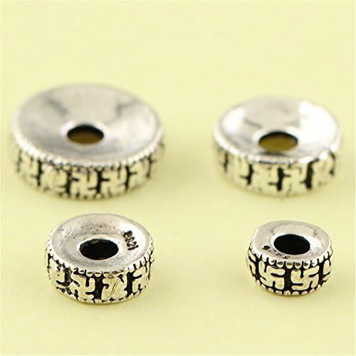 MFMei Thai Sterling Silver Flat Round with Carved Spacer Beads, 6-11.5mm (CY172) (6mm)