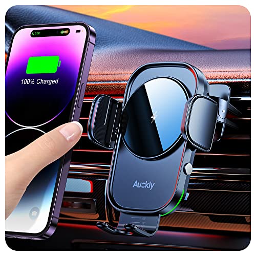 Auckly Qi 15W Caricatore Wireless Auto,Auto-Bloccaggio Supporto Telefono Auto, Ricarica Wireless Auto per iPhone 13/14/12 Pro Max Mini Plus 11/Pro/Xs,Supporto Smartphone per Galaxy S22/S20/S9 e Altri